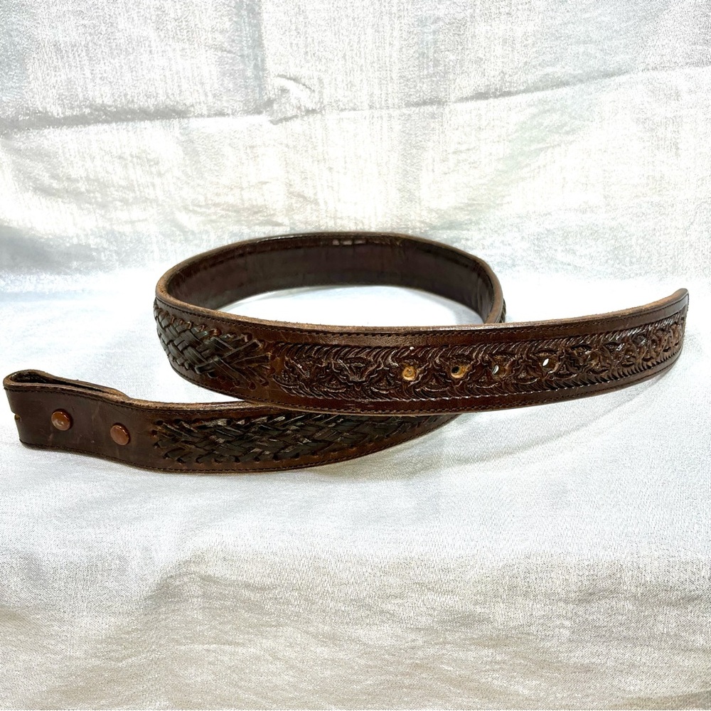 Handcrafted Tooled Made in Mexico Rodeo Brown Leather Belt